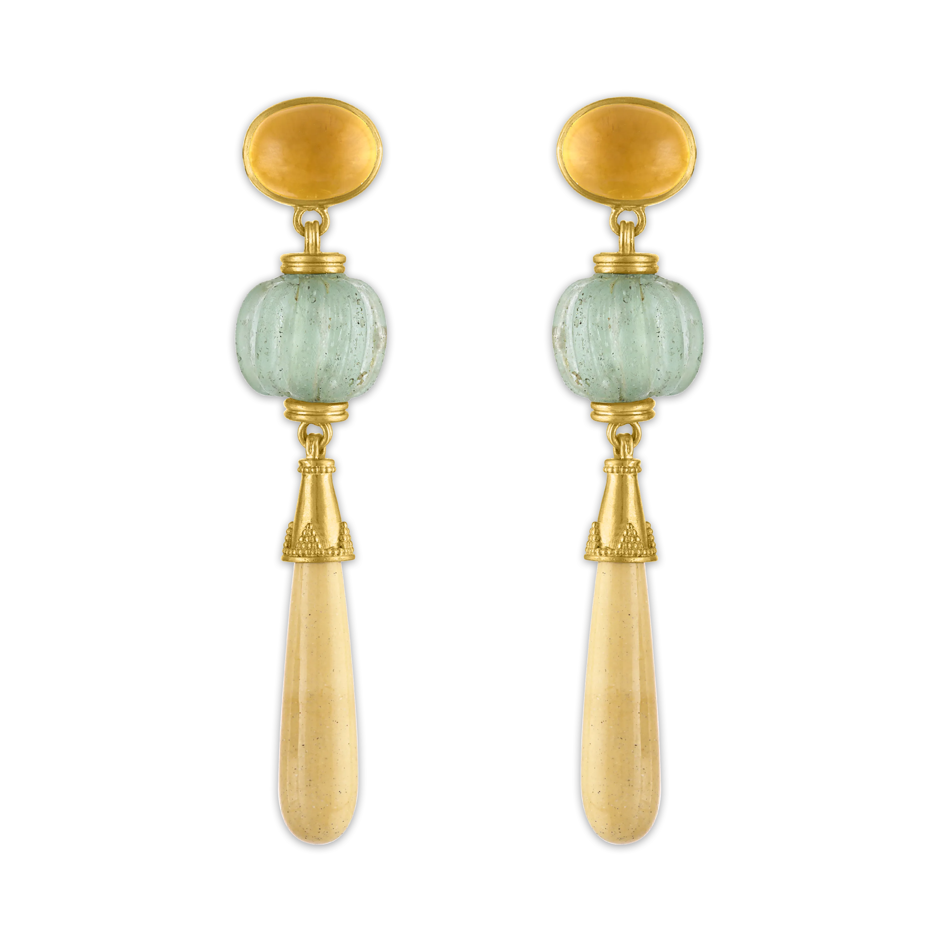 Golden Citrine, Roman Glass, and Jasper Amphora Earrings