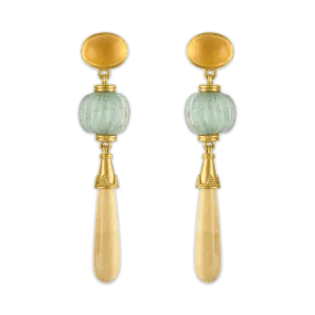 Golden Citrine, Roman Glass, and Jasper Amphora Earrings