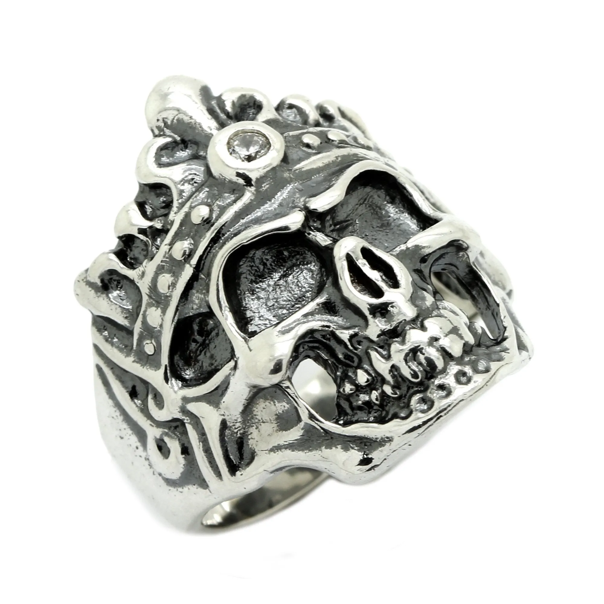 Huge Skull with Crown Men Ring Silver 925