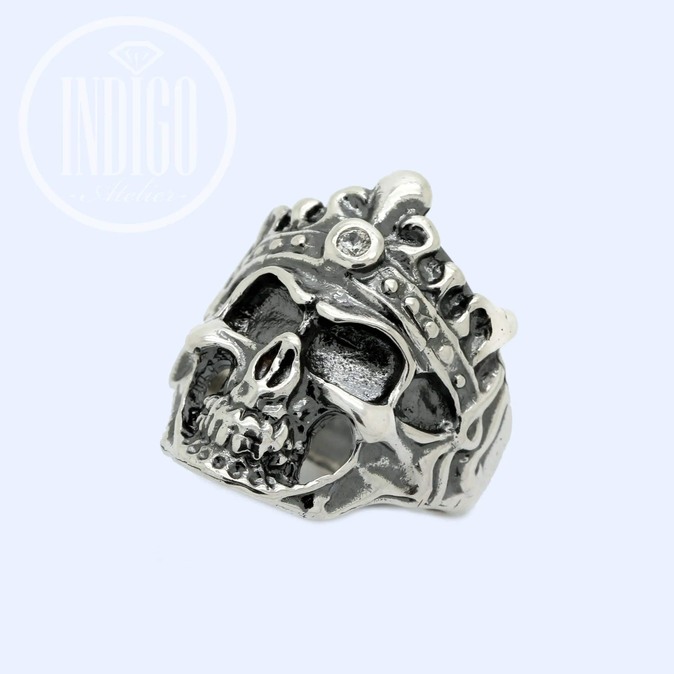 Huge Skull with Crown Men Ring Silver 925