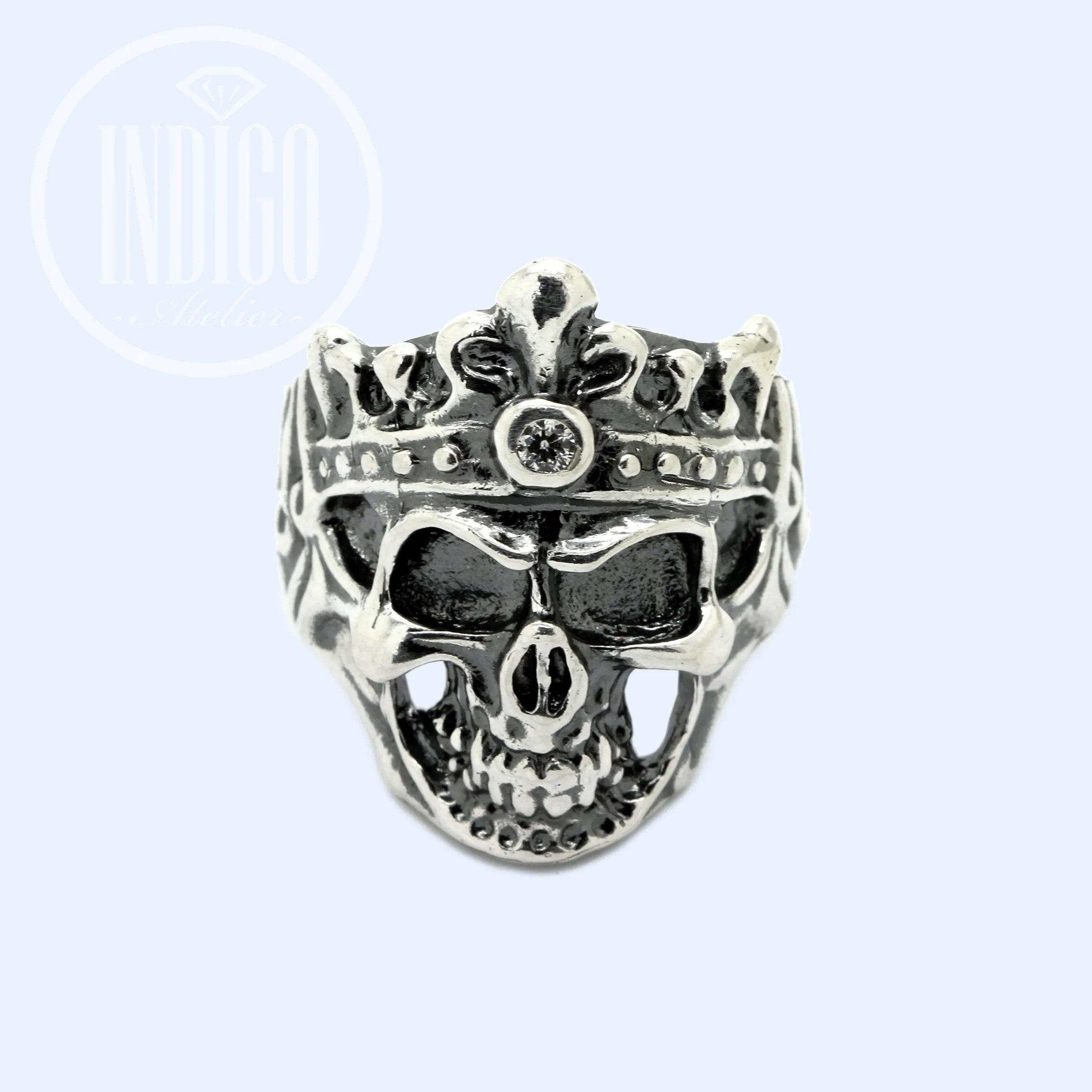 Huge Skull with Crown Men Ring Silver 925