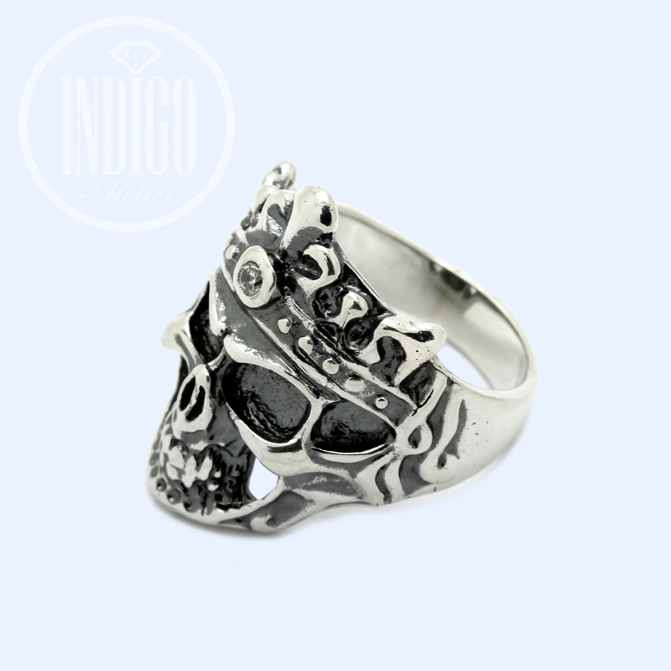 Huge Skull with Crown Men Ring Silver 925