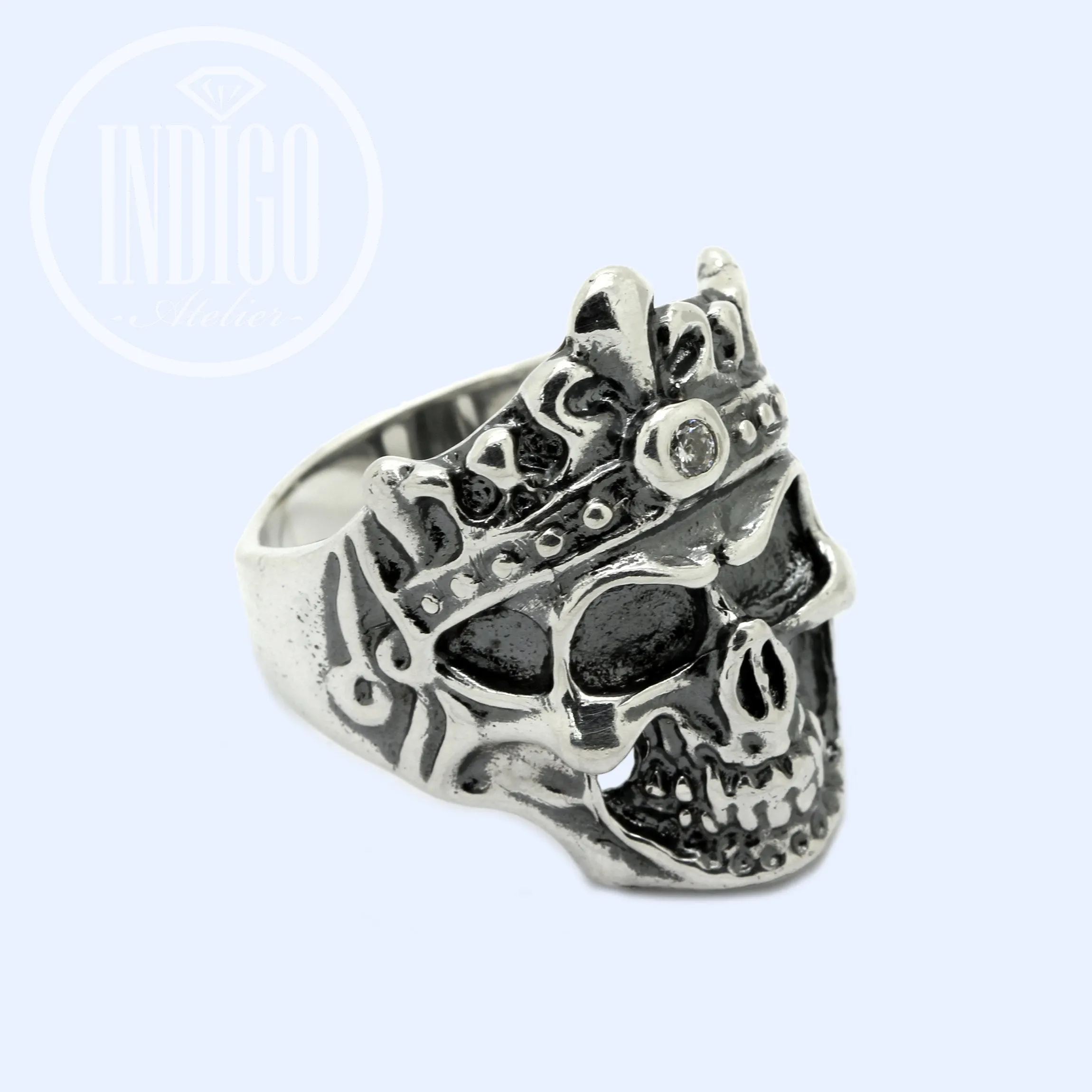 Huge Skull with Crown Men Ring Silver 925