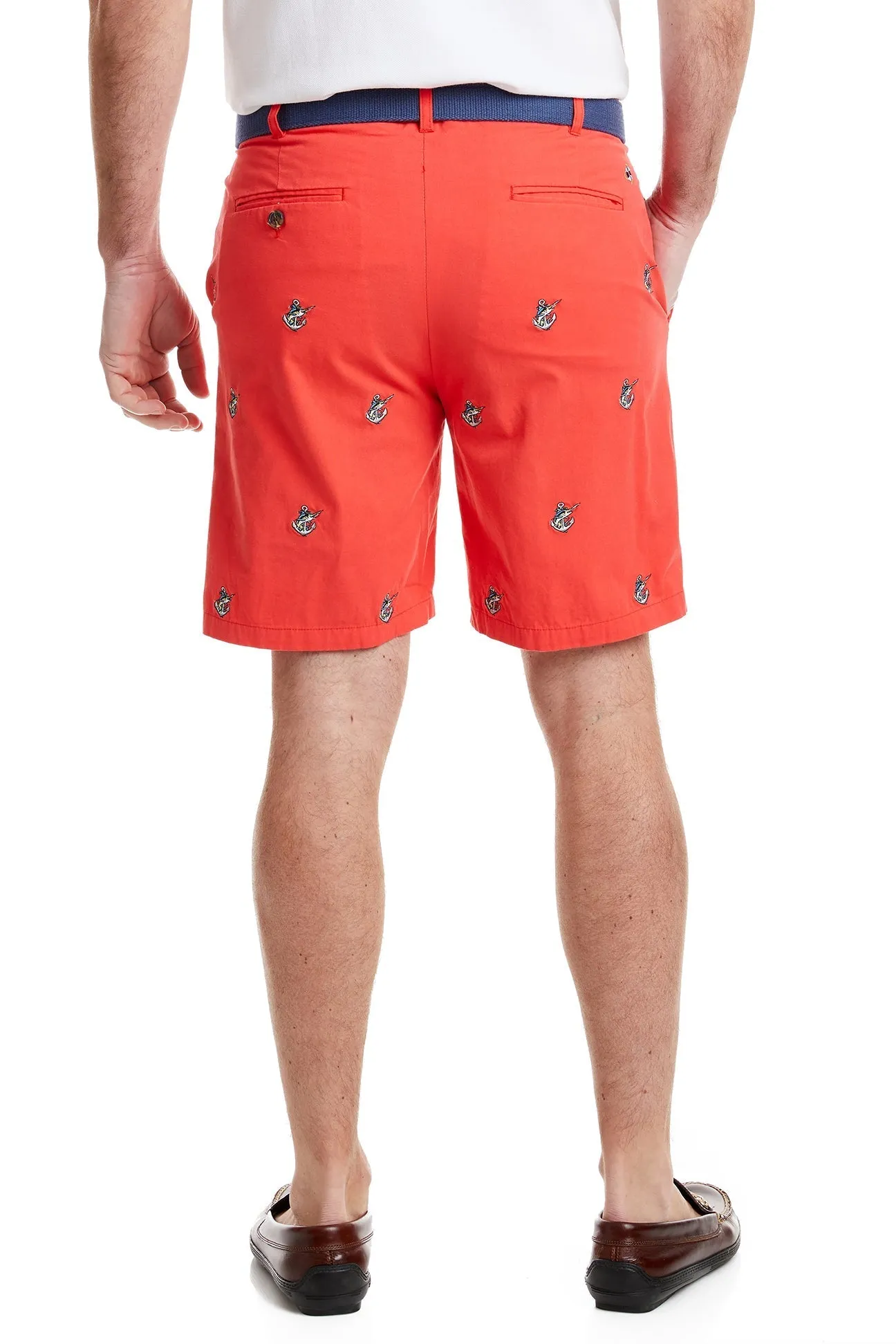 Island Short Canvas Washed Red with Anchor & Fish