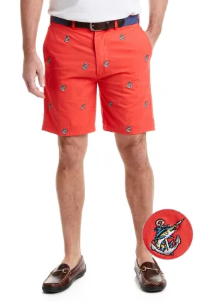 Island Short Canvas Washed Red with Anchor & Fish