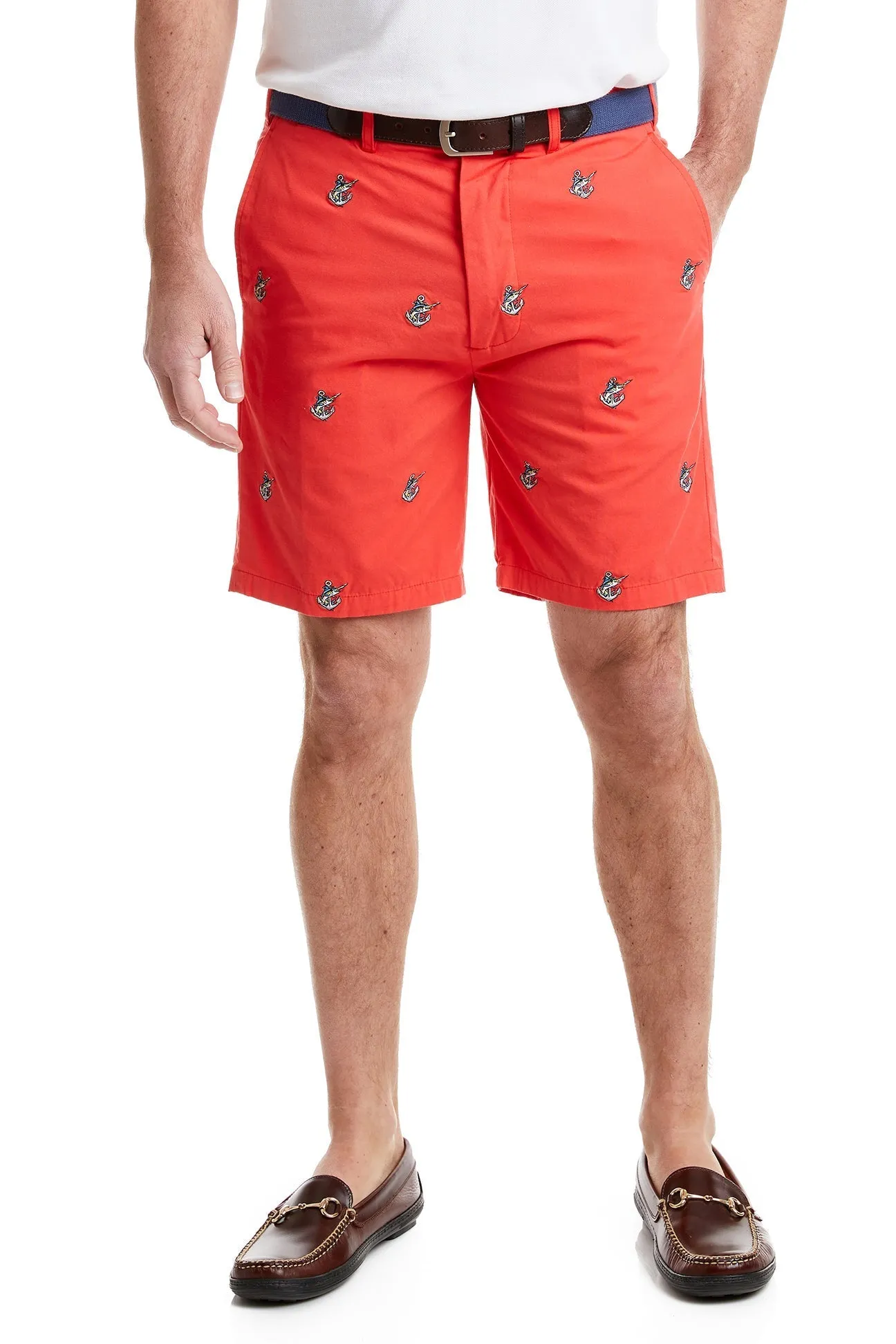 Island Short Canvas Washed Red with Anchor & Fish