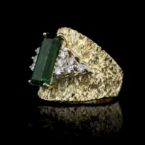 La Triomphe 18K Yellow Gold Estate Green Tourmaline and Diamond Ring