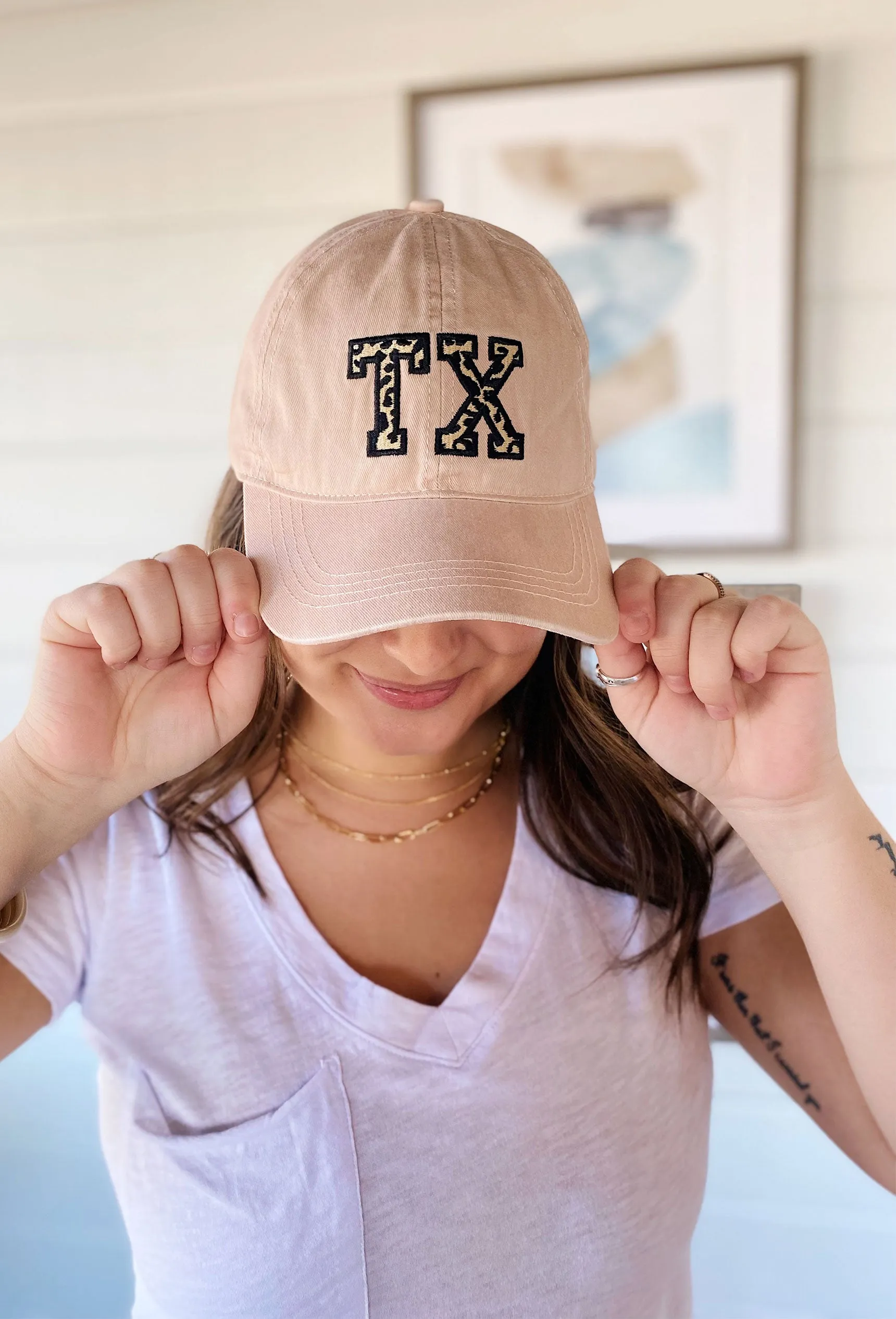 Leopard Texas Baseball Cap in Dusty Pink