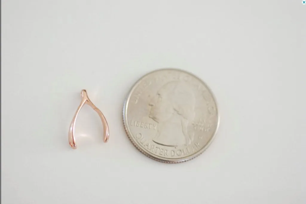 Matte Pink Rose Gold Vermeil Wishbone Connector Charm- 18k gold over Sterling Silver Wishbone Connector Link Spacer, 2 holes wishbone, 13