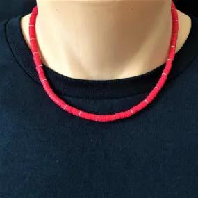 Mens Red Polymer Short Necklace