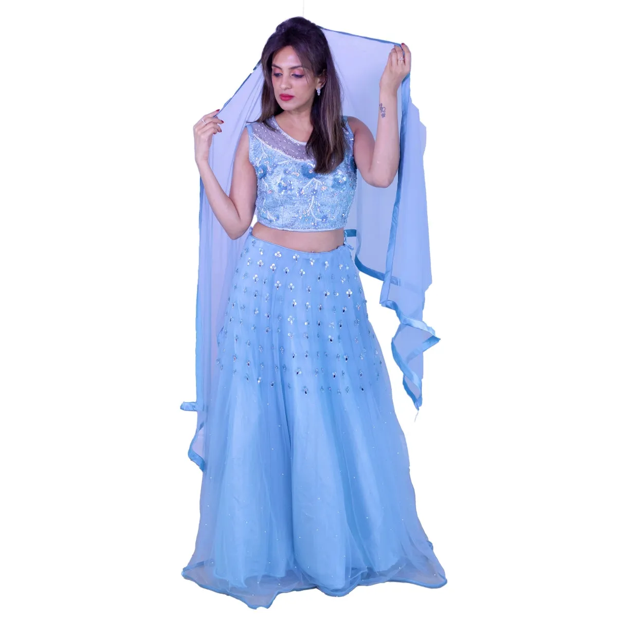 Mirror work  lehenga choli - Baby blue