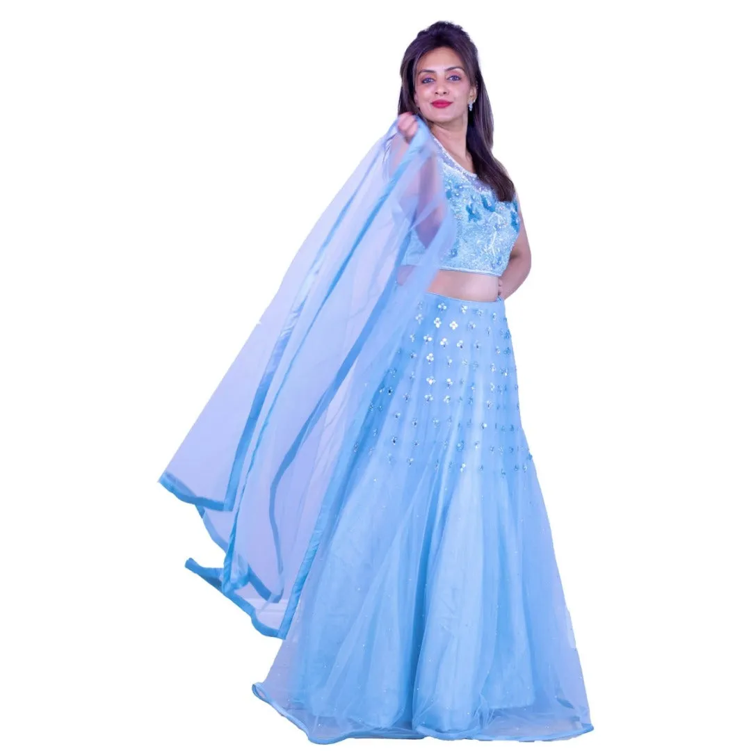 Mirror work  lehenga choli - Baby blue