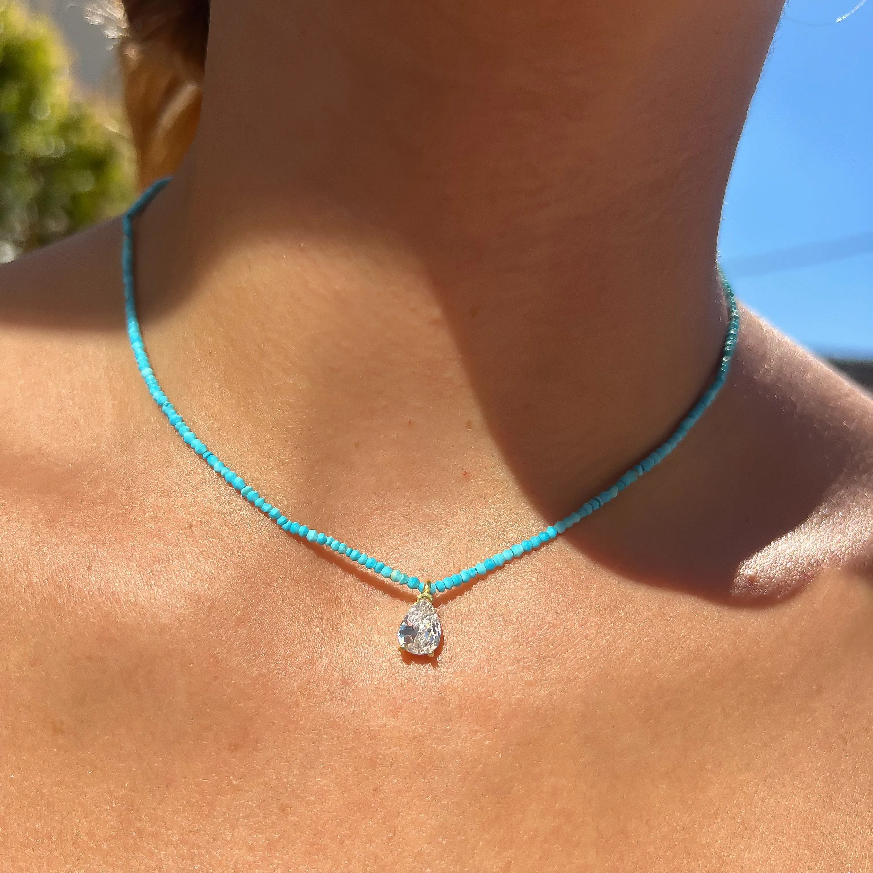 Natural turquoise beaded tear drop necklace