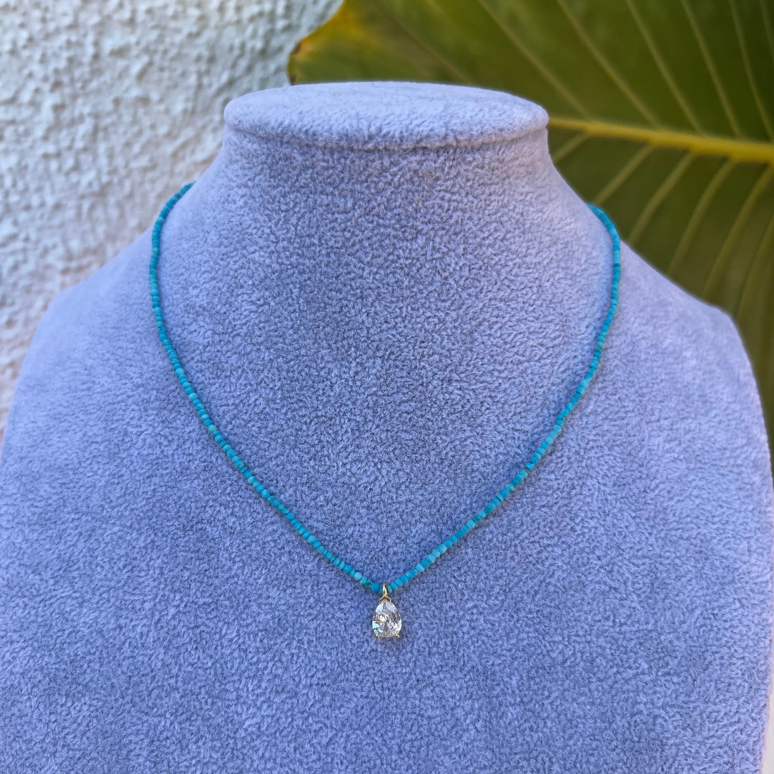 Natural turquoise beaded tear drop necklace