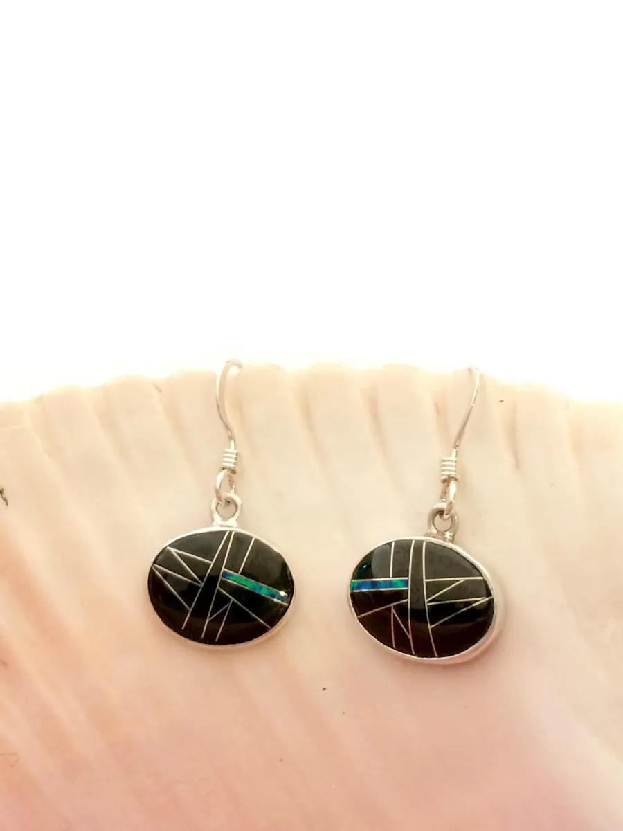 Opal & Onyx Inlay Dangles