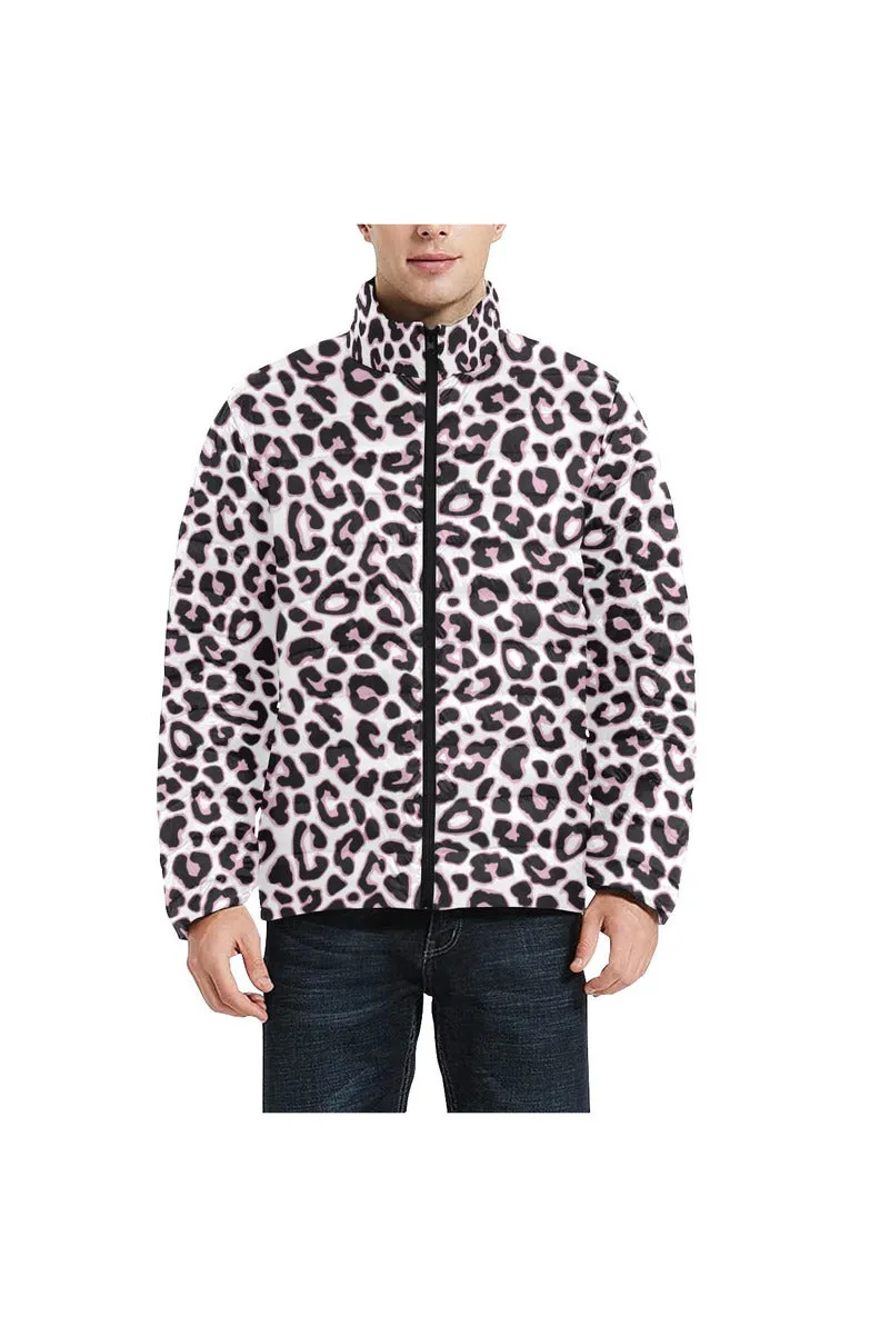 Pink Leopard Print Unisex Stand Collar Padded Jacket