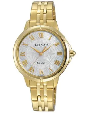 Pulsar Womens Dress Solar Watch - Gold-Tone - Mother of Pearl Dial - 30m