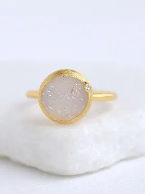 Shining Druzy Round With Genuine Diamond Ring