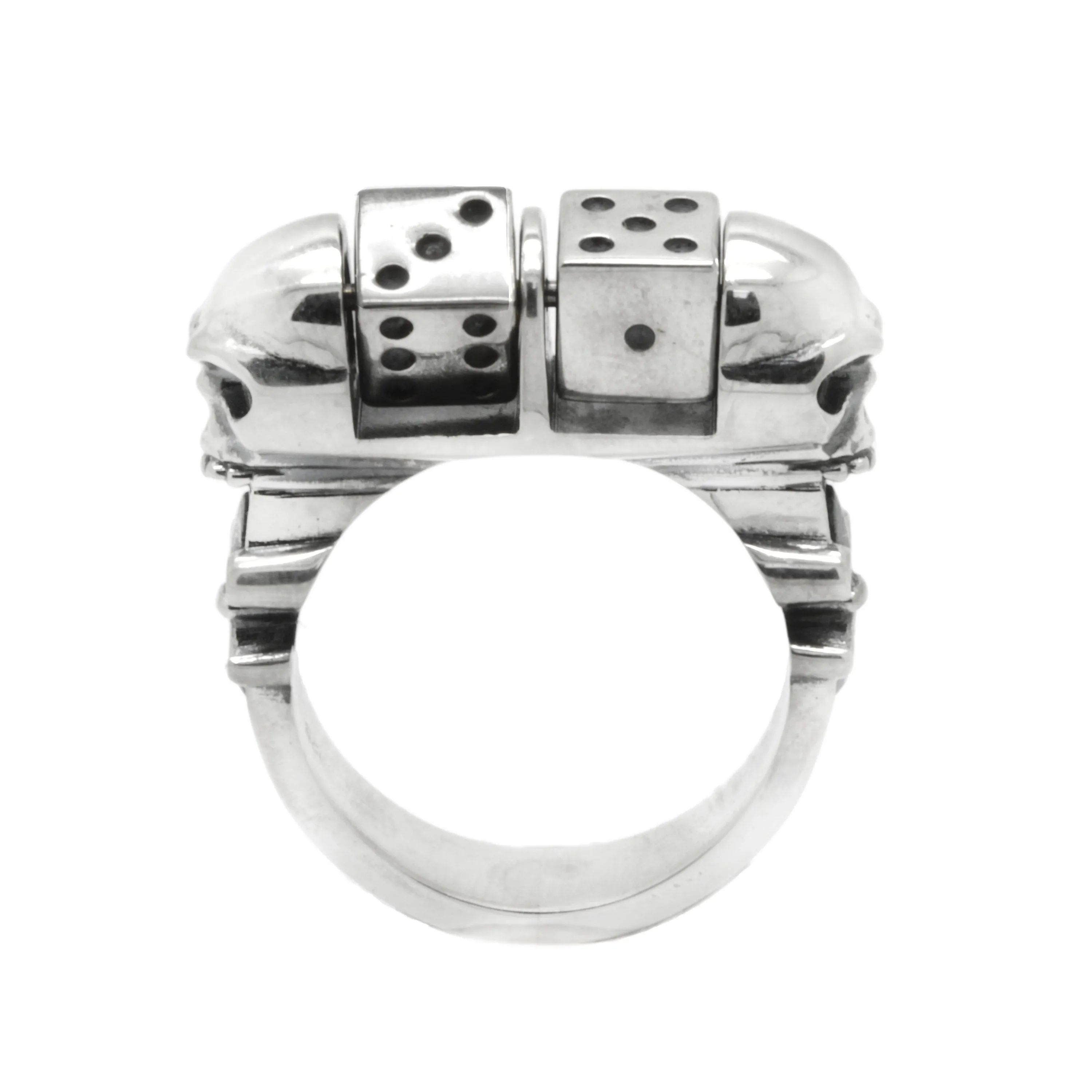 Skull Unisex Ring With Pair of Dice Silver 925