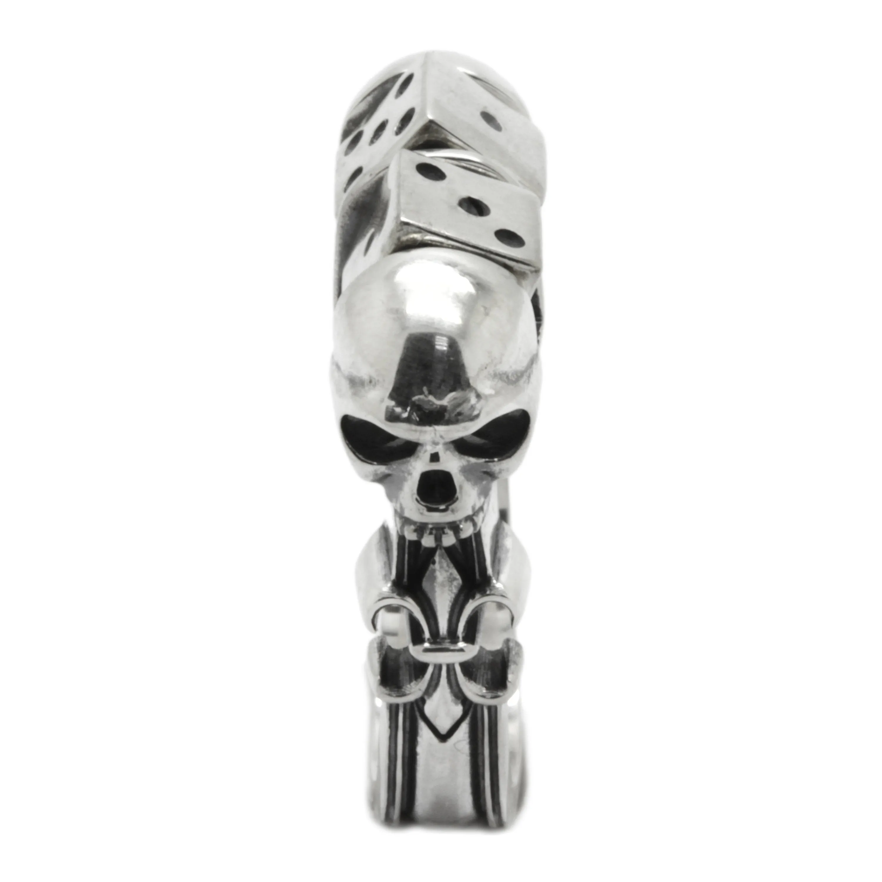 Skull Unisex Ring With Pair of Dice Silver 925