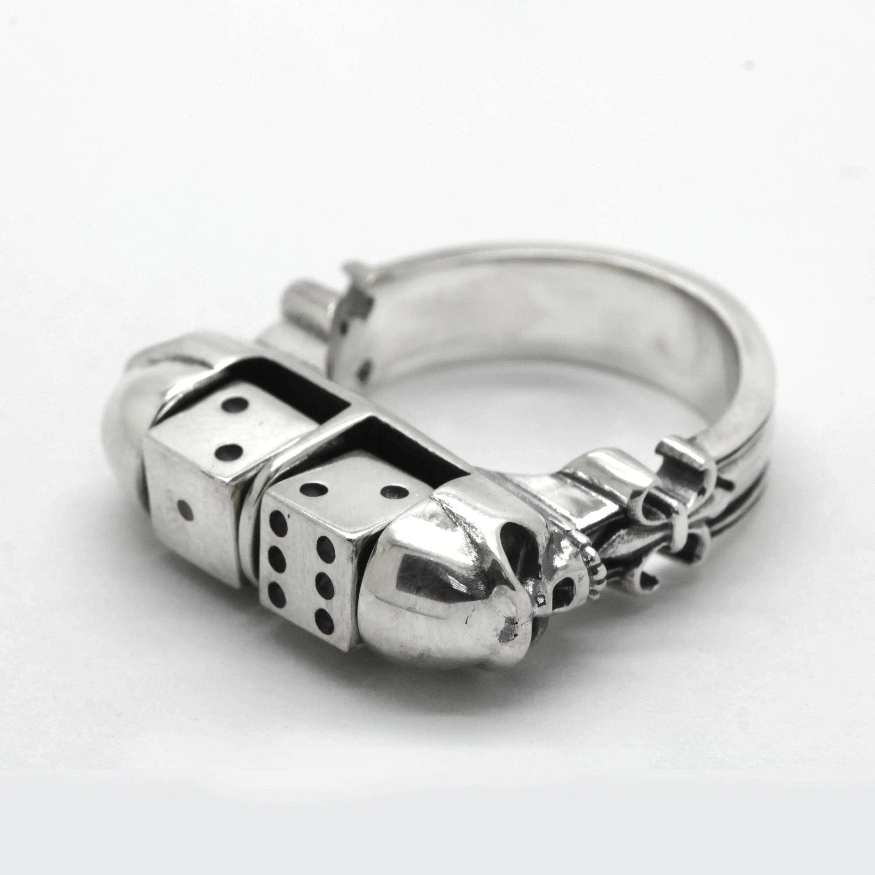 Skull Unisex Ring With Pair of Dice Silver 925