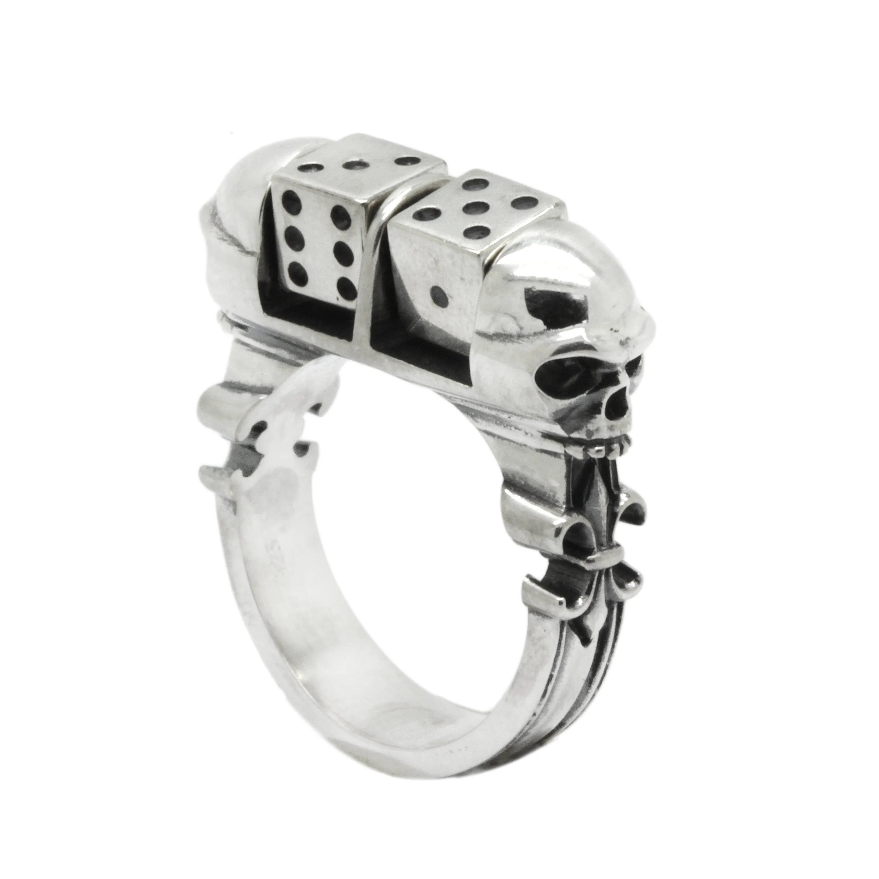 Skull Unisex Ring With Pair of Dice Silver 925