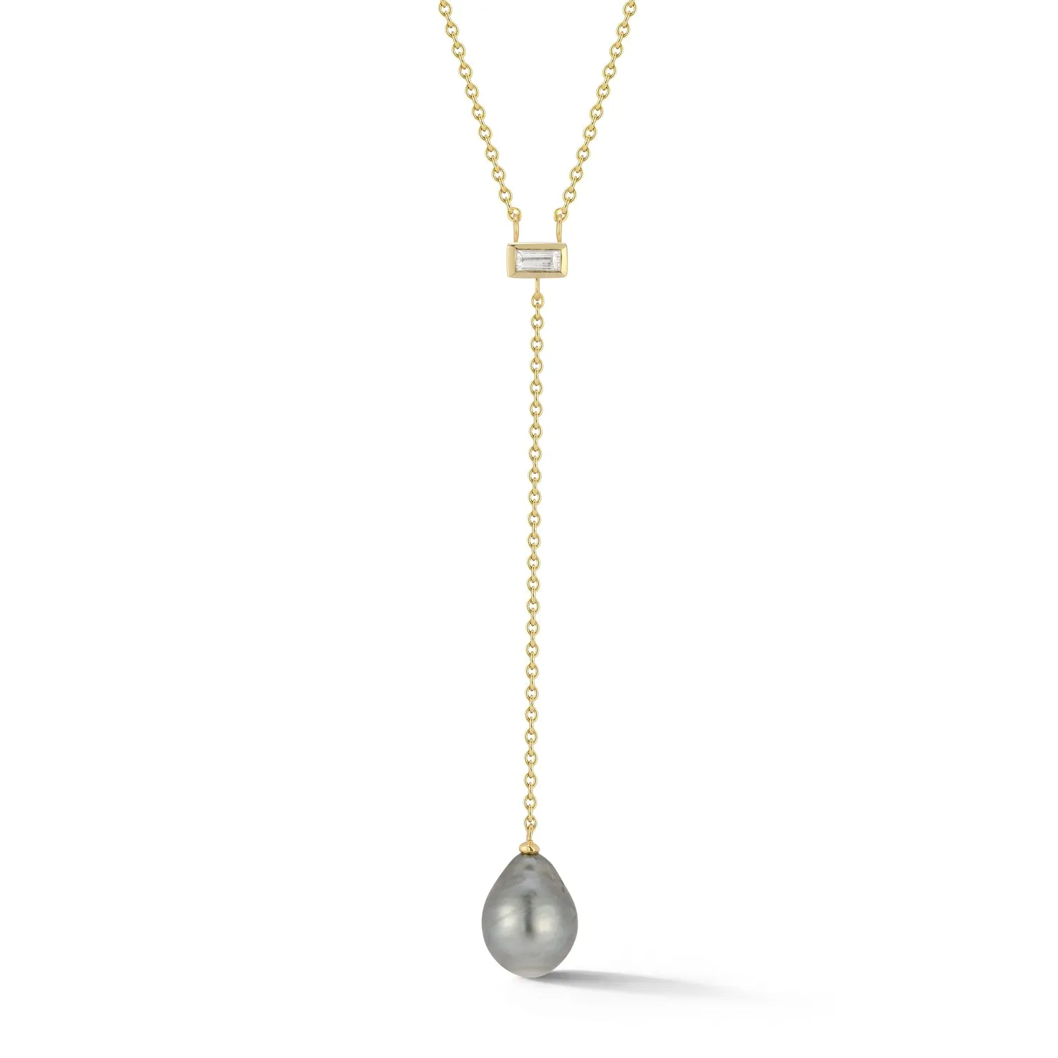 Tahitian Pearl Y- Necklace with Diamond Baguette