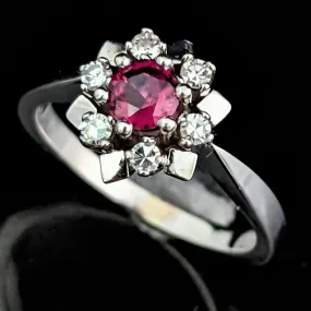 The Seville - Estate Ruby Diamond 14k Gold Statement Halo Ring